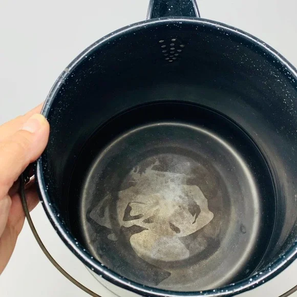 Vintage Graniteware Enamel Coffee Pot Campfire Camp Kettle 11" Large - Picture 7 of 12